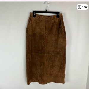 Vintage C. Marie Leathers Suede Brown Leather Midi Skirt Size 12